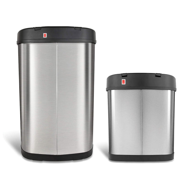 NINESTARS 13.2 Gallon & 3.2 Gallon Dual Stainless Steel Motion Sensor Trash Cans