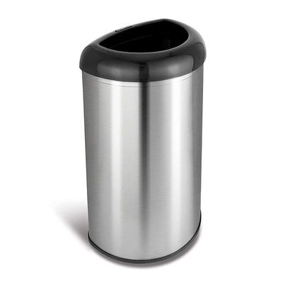 NINESTARS 13 Gal Stainless Steel Semi Round Open Top Trash Can, Silver (2 Pack)
