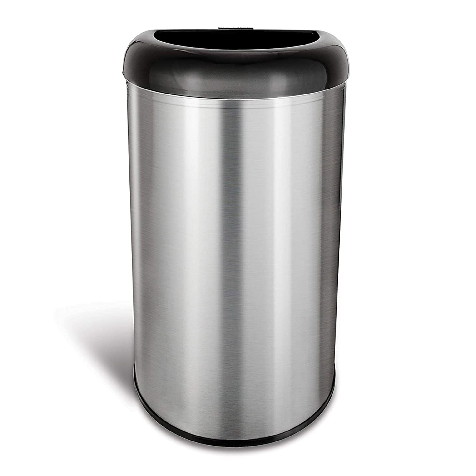 NINESTARS 13 Gal Stainless Steel Semi Round Open Top Trash Can, D Shape, Silver