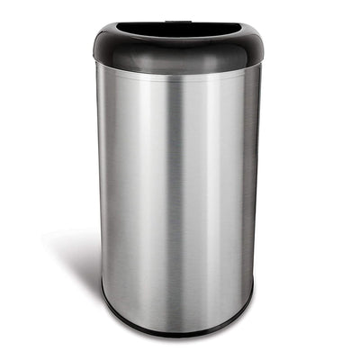 NINESTARS 13 Gal Stainless Steel Semi Round Open Top Trash Can, Silver (2 Pack)