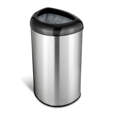 NINESTARS 13 Gal Stainless Steel Semi Round Open Top Trash Can, D Shape, Silver