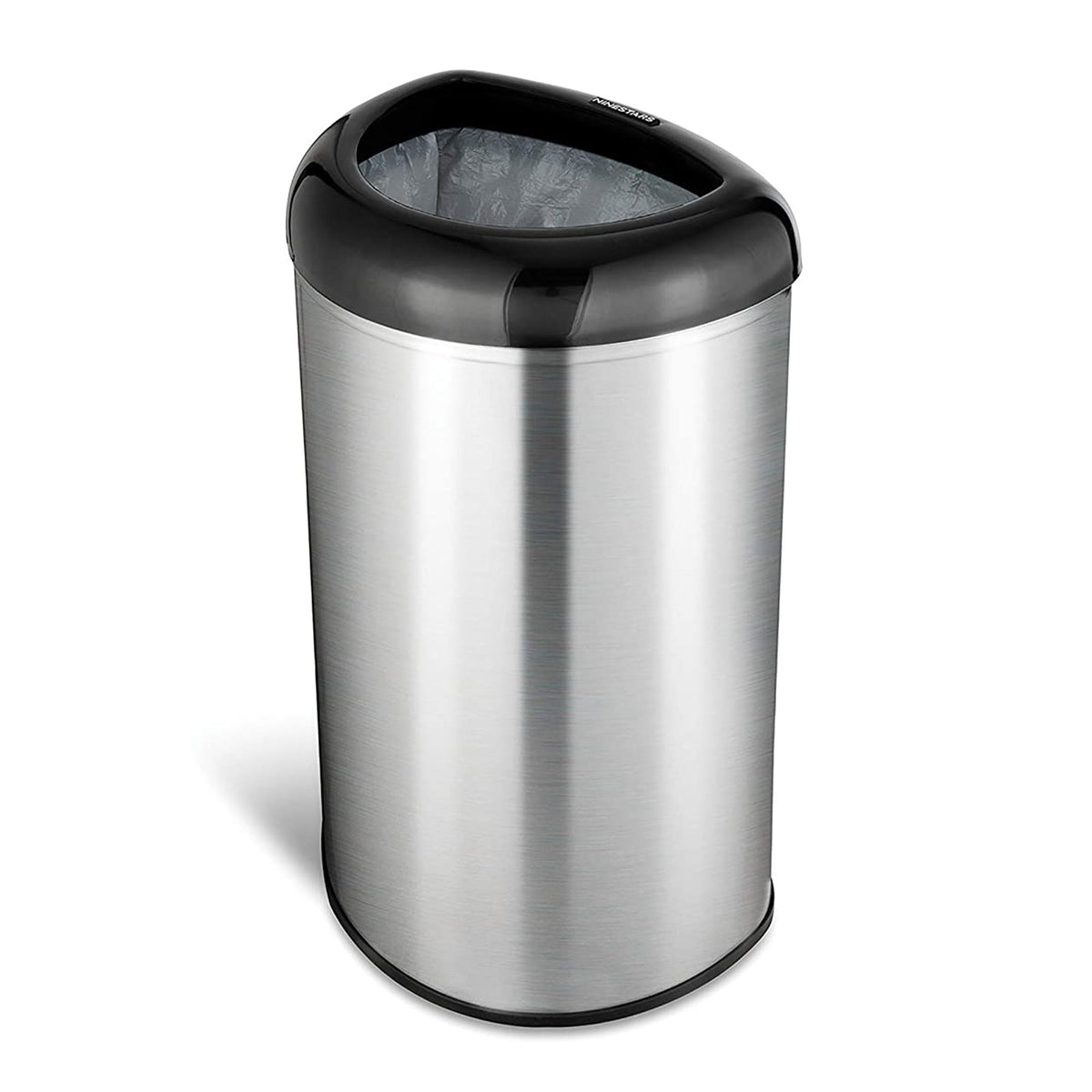 NINESTARS 13 Gal Stainless Steel Semi Round Open Top Trash Can, D Shape, Silver