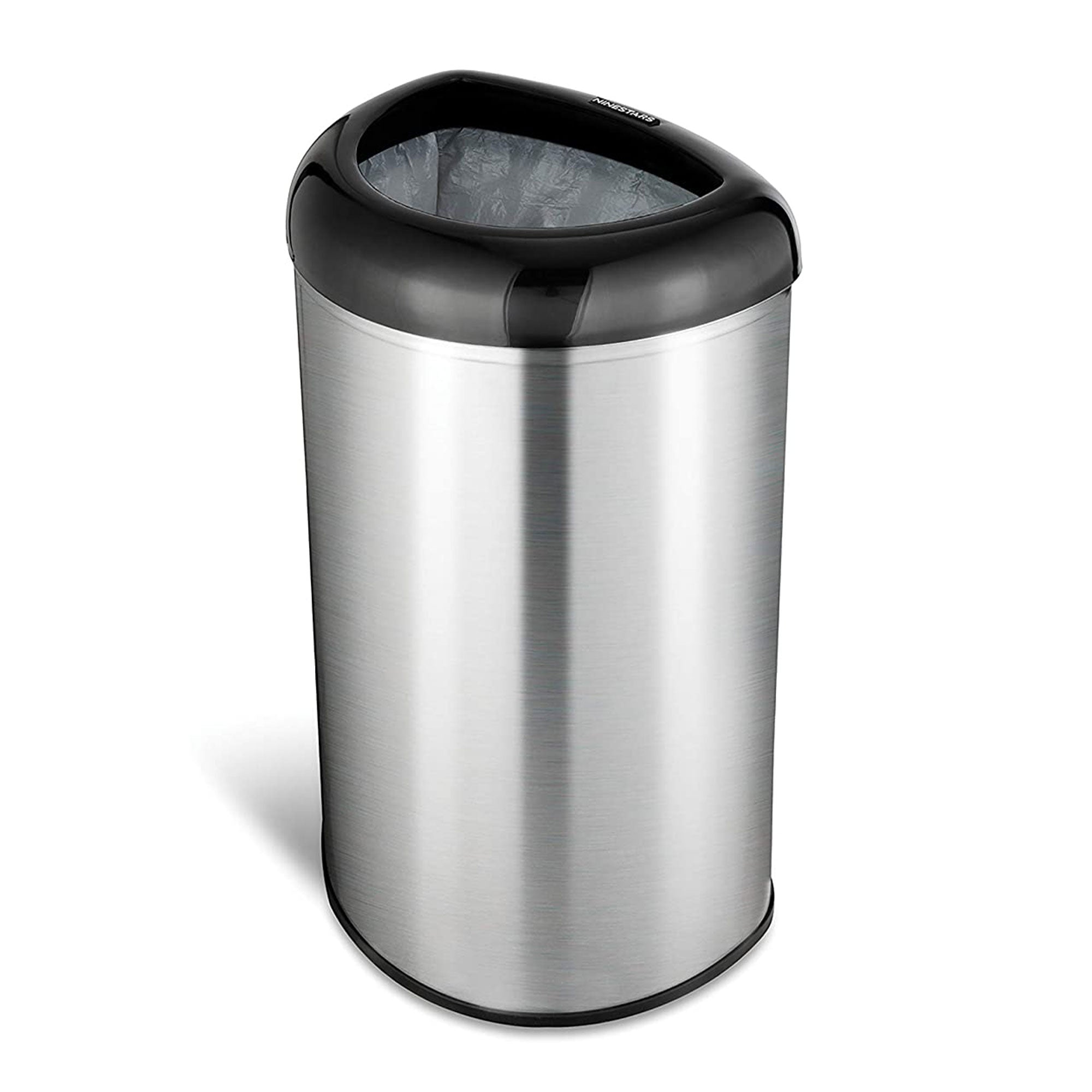 NINESTARS 13 Gal Stainless Steel Semi Round Open Top Trash Can, Silver (2 Pack)