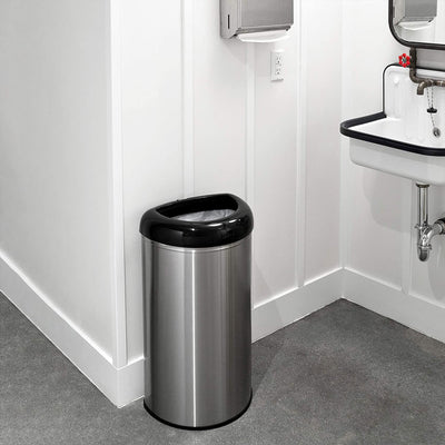 NINESTARS 13 Gal Stainless Steel Semi Round Open Top Trash Can, Silver (2 Pack)
