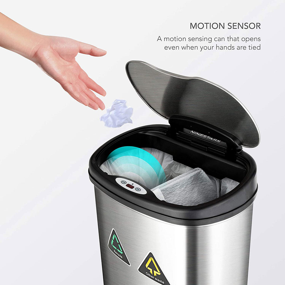 Ninestars Touchless Motion Sensor 13 Gal Trash and Recycle Can (Open Box)