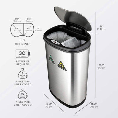 Ninestars Touchless Motion Sensor 13 Gal Trash and Recycle Can (Open Box)