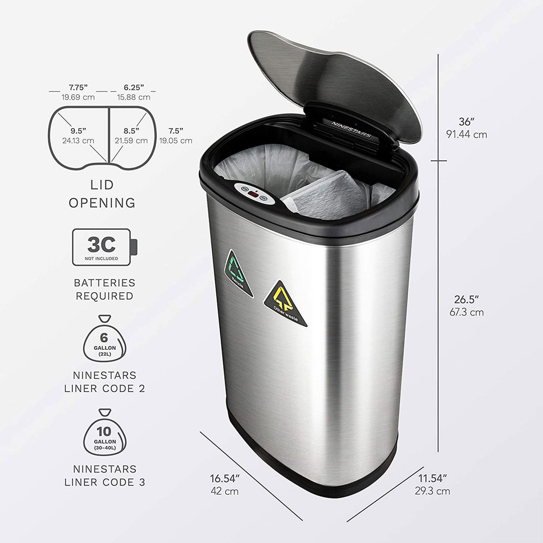Ninestars Touchless Infrared Motion Sensor 13 Gal Dual Trash & Recycle Can(Used) - VMInnovations