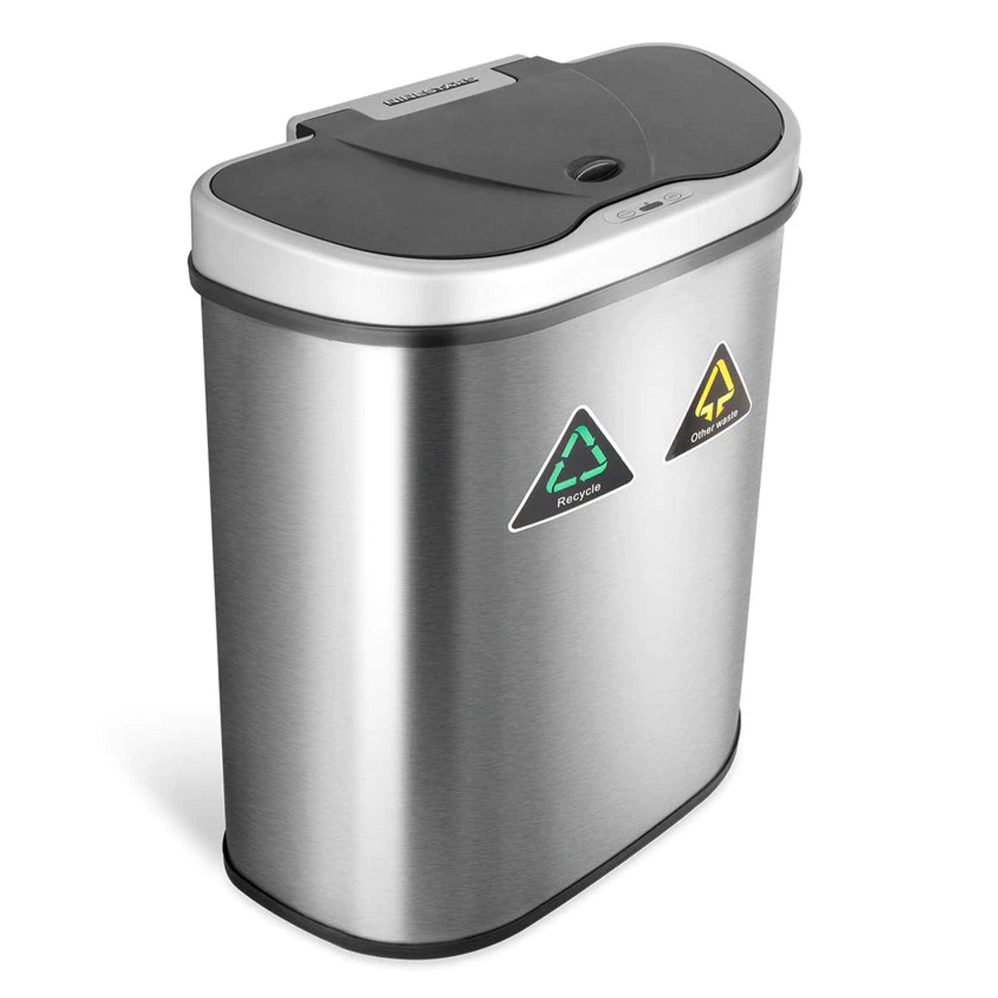 NINESTARS 18.5 Gallon Dual Compartment Motion Sensor Garbage Trash Can (2 Pack)