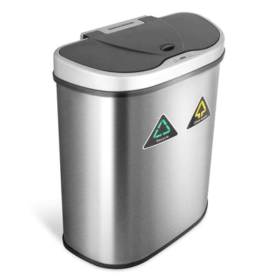 NINESTARS 18.5 Gallon Dual Compartment Motion Sensor Garbage Trash Can (2 Pack)