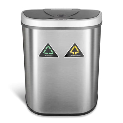 NINESTARS 18.5 Gallon Dual Compartment Motion Sensor Garbage Trash Can (2 Pack)