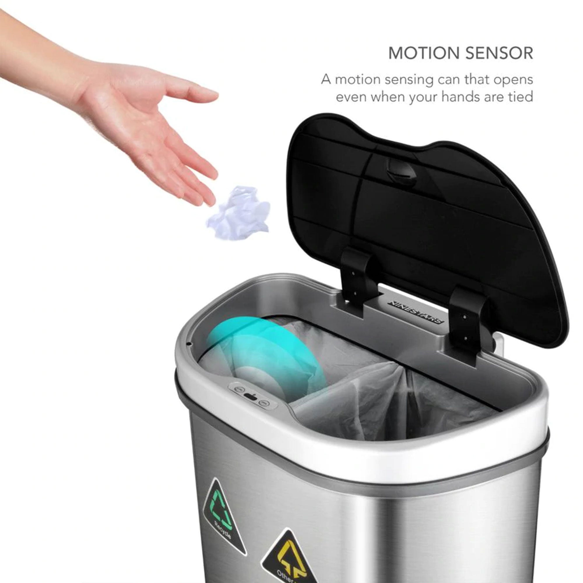 NINESTARS 18.5 Gallon Dual Compartment Automatic Motion Sensor Garbage Trash Can