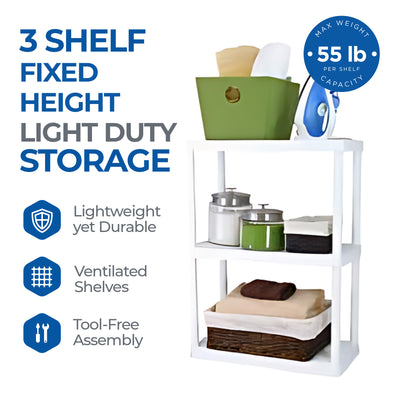 Gracious Living Resin 3 Shelf Storage Unit System for Home of Garage, White (Refurbished)