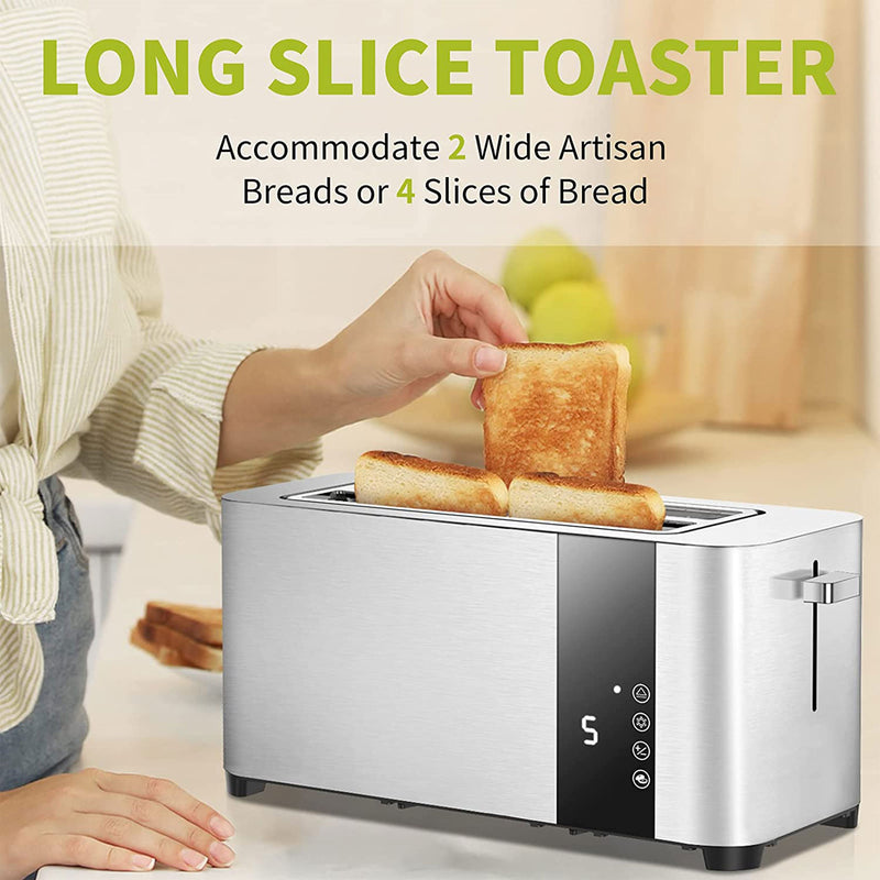 BBday 4 Slice Extra Wide Long Slot Toaster with LCD Touchscreen, Stainless Steel