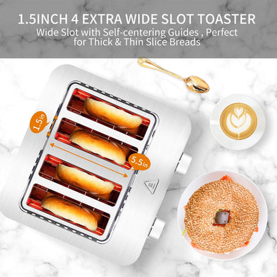 BBday 4 Slice Stainless Steel Toaster with Extra Wide Slot and LCD Display, Grey