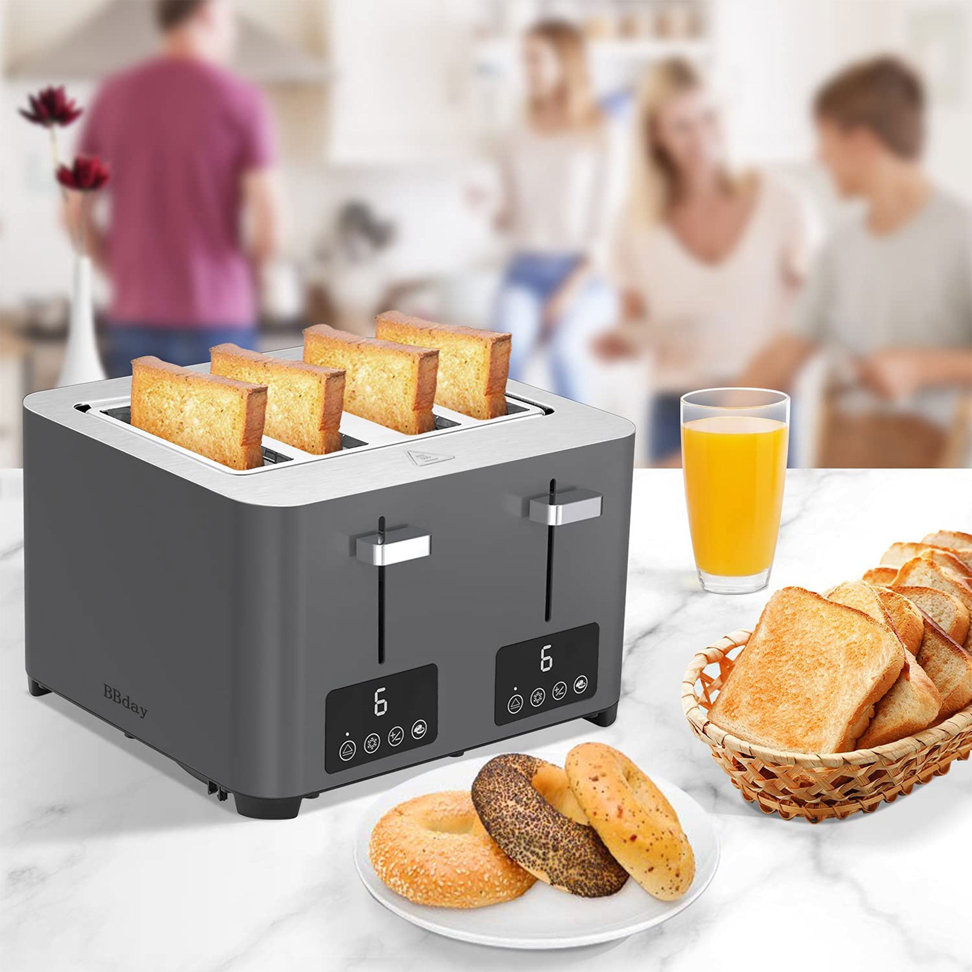 BBday 4 Slice Stainless Steel Toaster w/ Extra Wide Slot & LCD Display(Open Box)
