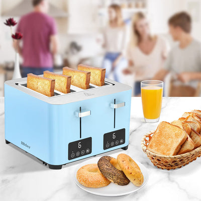 BBday 4 Slice Stainless Steel Toaster with Extra Wide Slot and LCD Display, Blue