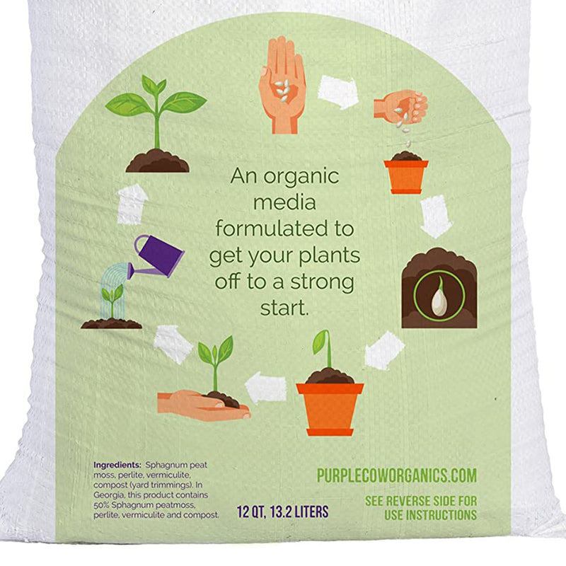 Purple Cow Organics Natural Seed Starter Mix for Fast Indoor Germination, 12 Quart Bag