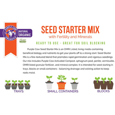 Purple Cow Organics Natural Seed Starter Mix for Fast Indoor Germination, 12 Quart Bag