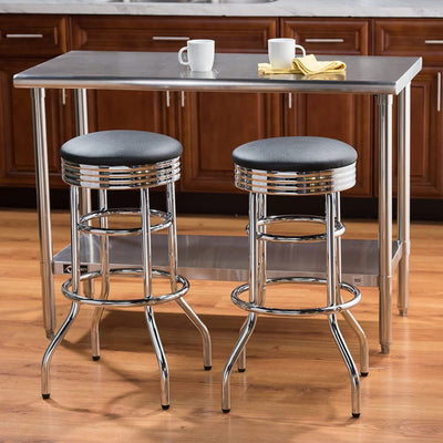 Trinity 30 Inch Double Ring Faux Leather Swivel Seat Bar Stools, 2 Pack, Chrome