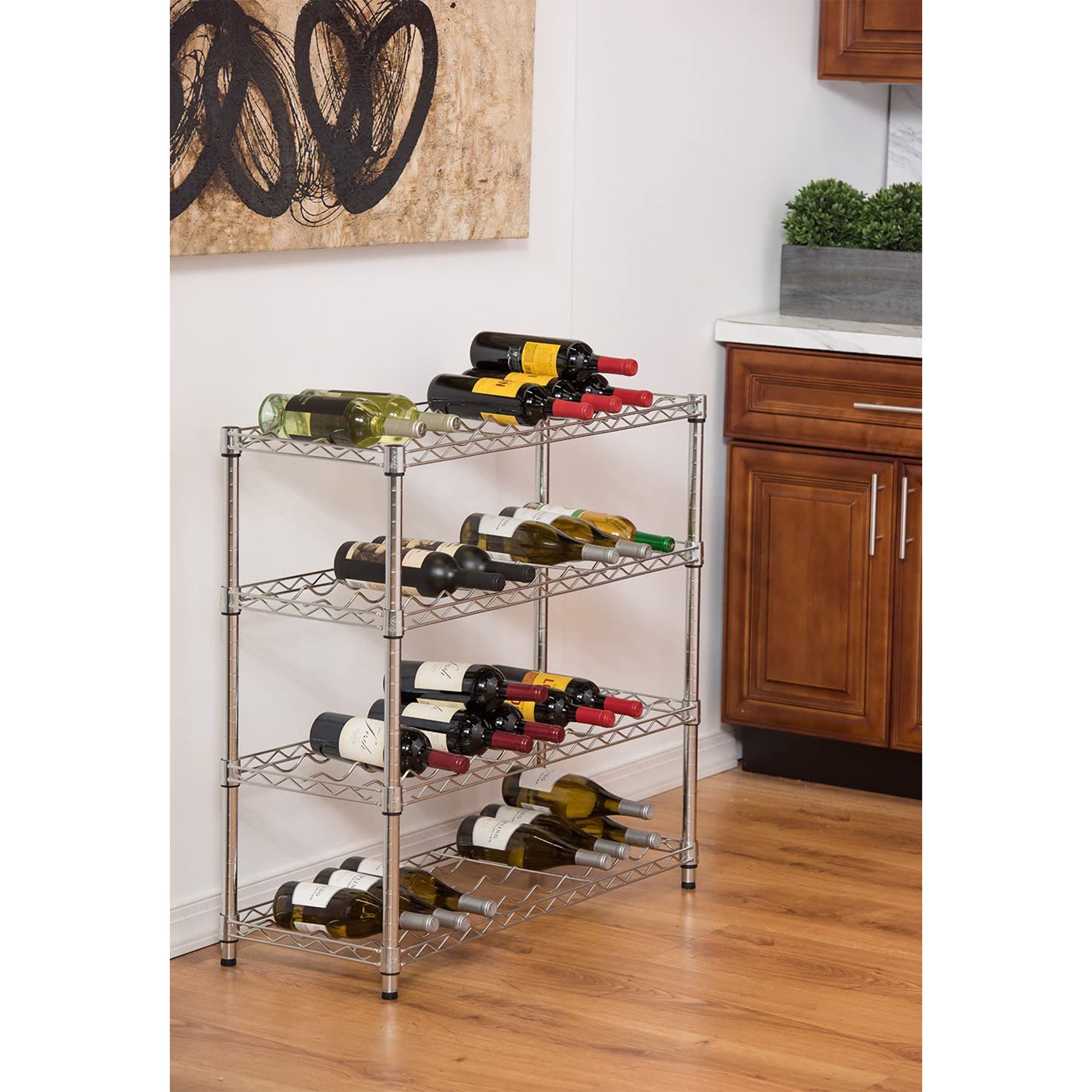 TRINITY EcoStorage 4 Shelf Adjustable Wire Shelving 36 Bottle Wine Rack, Chrome - VMInnovations