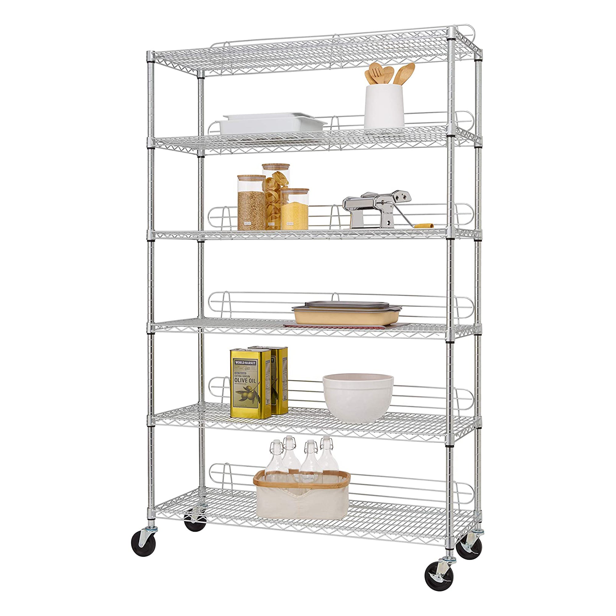 TRINITY EcoStorage Heavy Duty 6 Tier Adjustable Wire Shelving w/ Wheels, Chrome - VMInnovations