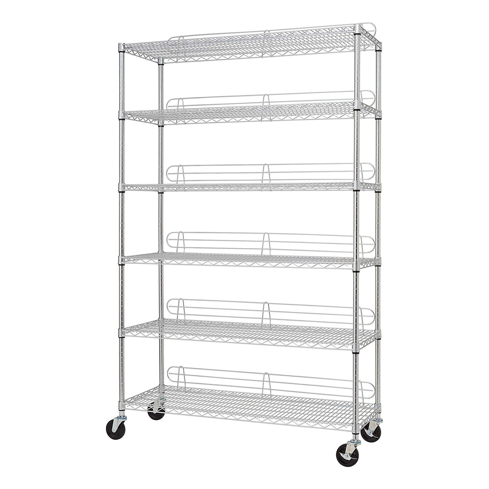 TRINITY EcoStorage Heavy Duty 6 Tier Adjustable Wire Shelving w/ Wheels, Chrome - VMInnovations