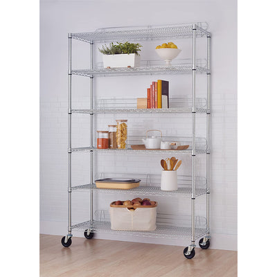 TRINITY EcoStorage Heavy Duty 6 Tier Adjustable Wire Shelving w/ Wheels, Chrome - VMInnovations