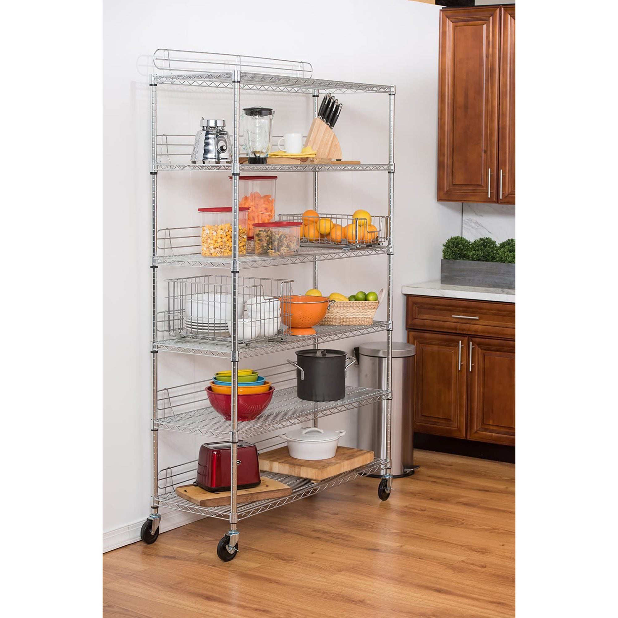 TRINITY EcoStorage Heavy Duty 6 Tier Adjustable Wire Shelving w/ Wheels, Chrome - VMInnovations