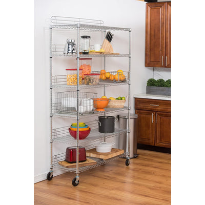 TRINITY EcoStorage Heavy Duty 6 Tier Adjustable Wire Shelving w/ Wheels, Chrome - VMInnovations