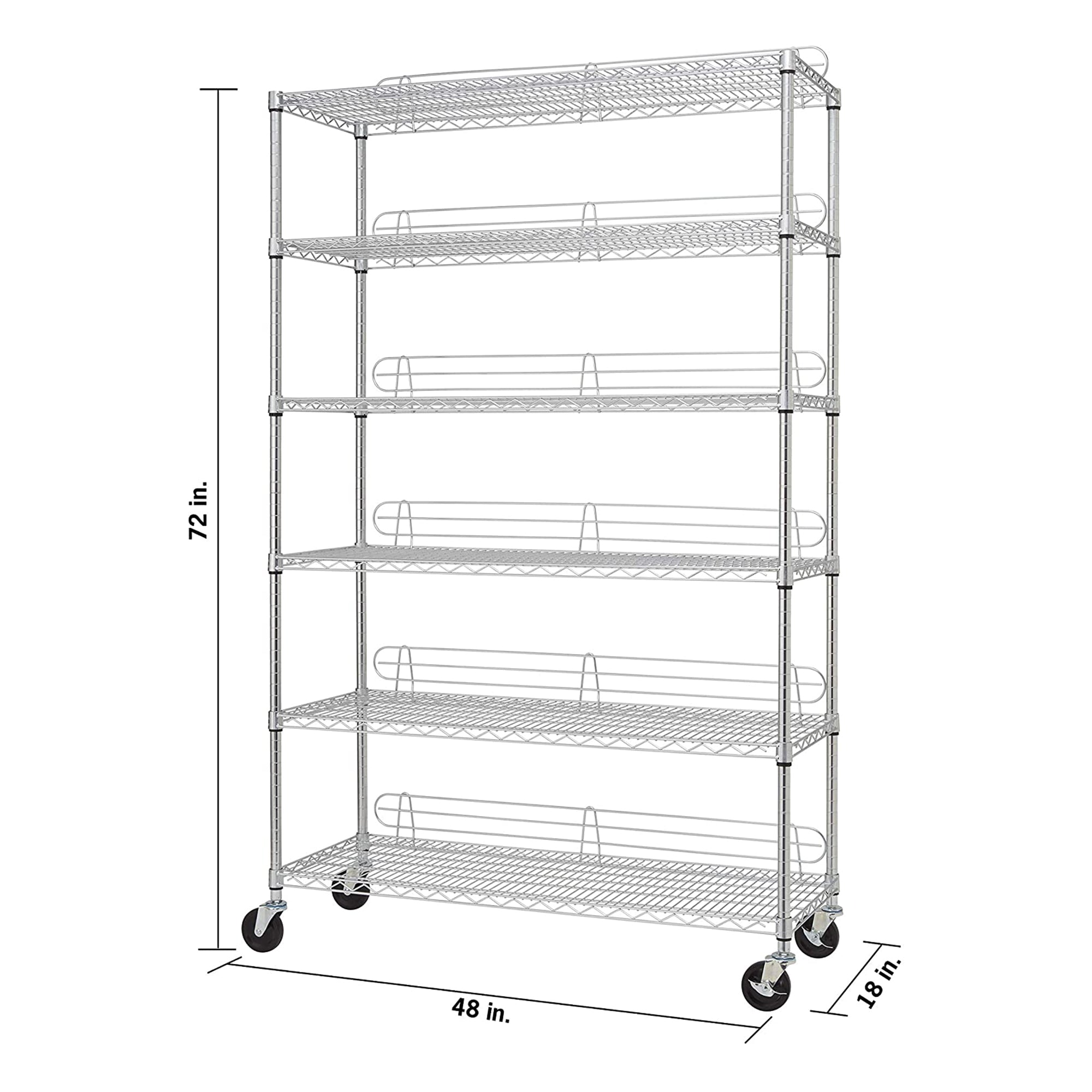 TRINITY EcoStorage Heavy Duty 6 Tier Adjustable Wire Shelving w/ Wheels, Chrome - VMInnovations