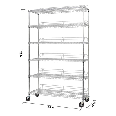 TRINITY EcoStorage Heavy Duty 6 Tier Adjustable Wire Shelving w/ Wheels, Chrome - VMInnovations