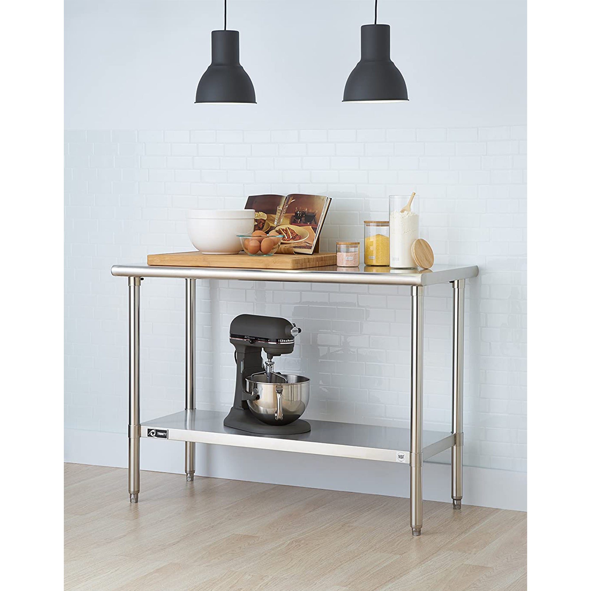 Trinity EcoStorage Adjustable Kitchen or Garage Stainless Steel Table, Chrome - VMInnovations