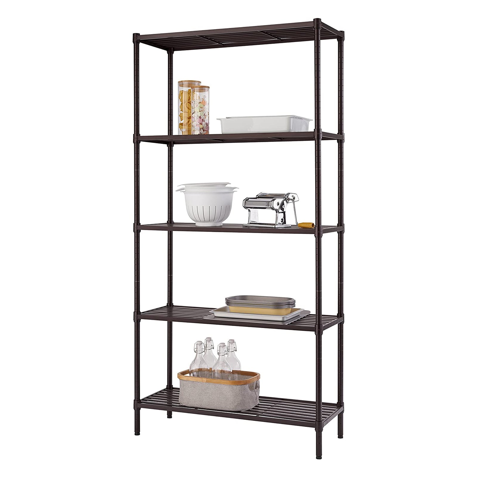 TRINITY EcoStorage 5 Tier Adjustable Flat Slat Wire Shelving, Dark Bronze - VMInnovations
