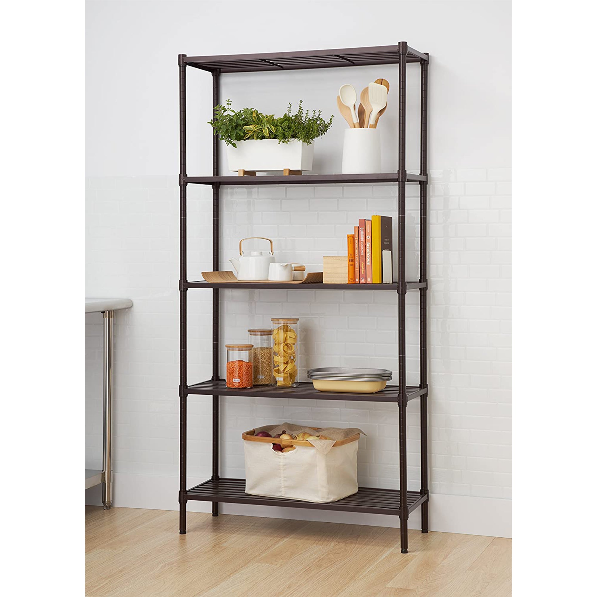 TRINITY EcoStorage 5 Tier Adjustable Flat Slat Wire Shelving, Dark Bronze - VMInnovations