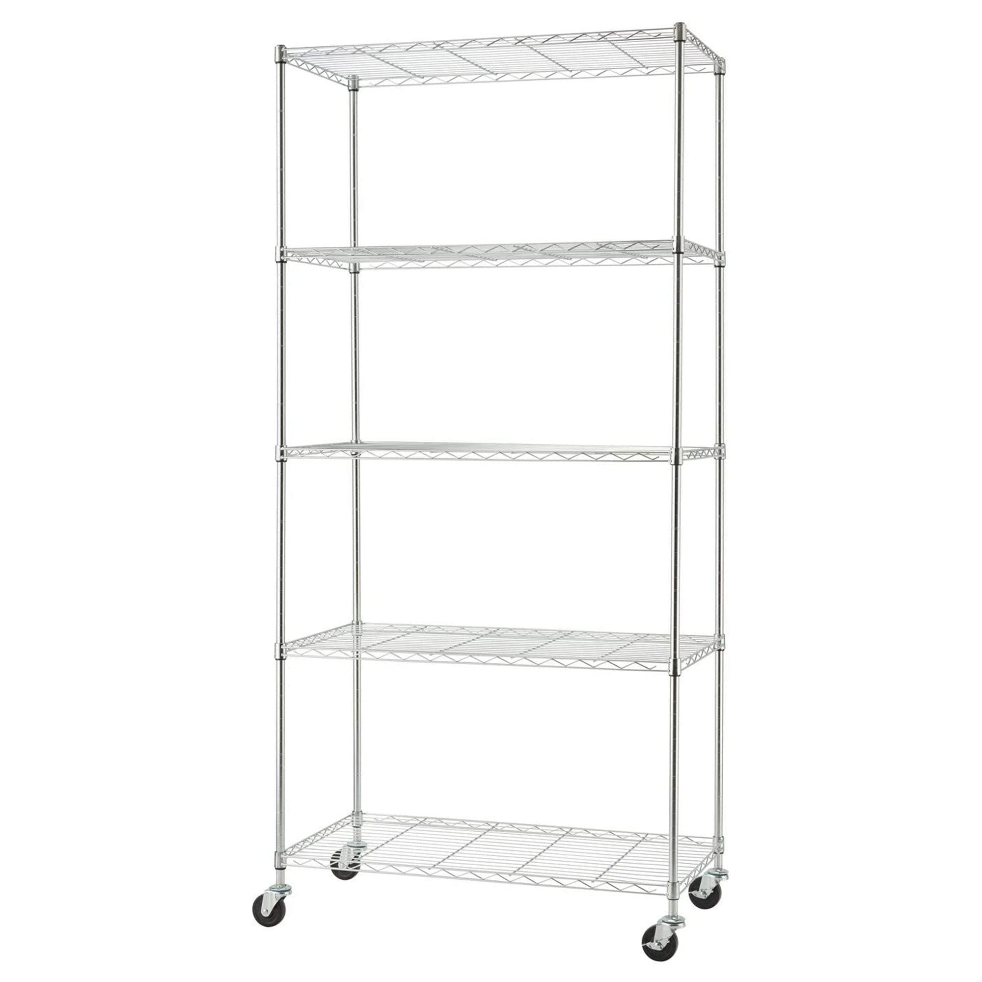 TRINITY BASICS EcoStorage 5 Tier Adjustable Wire Shelving with Wheels, Chrome - VMInnovations