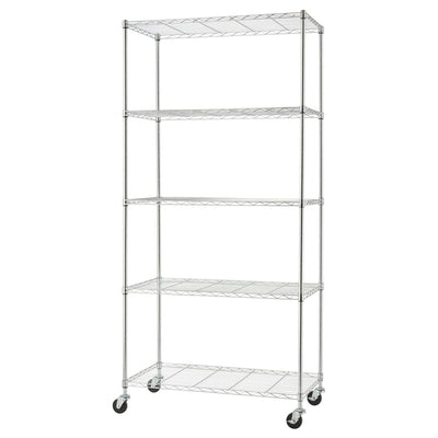 TRINITY BASICS EcoStorage 5 Tier Adjustable Wire Shelving with Wheels, Chrome - VMInnovations