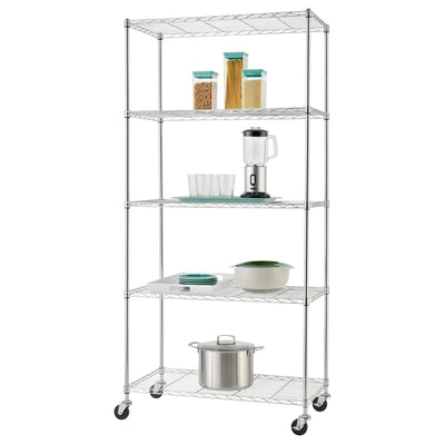 TRINITY BASICS EcoStorage 5 Tier Adjustable Wire Shelving with Wheels, Chrome - VMInnovations
