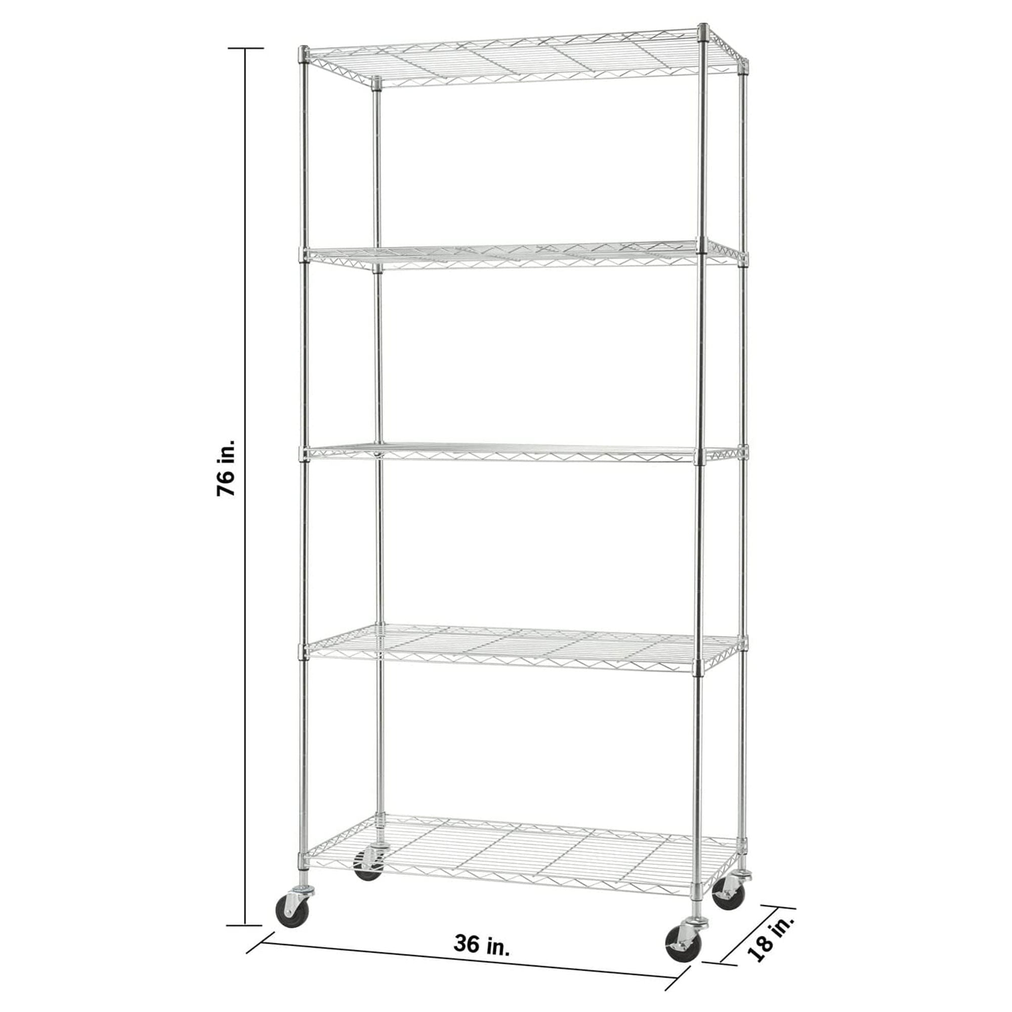 TRINITY BASICS EcoStorage 5 Tier Adjustable Wire Shelving with Wheels, Chrome - VMInnovations