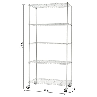 TRINITY BASICS EcoStorage 5 Tier Adjustable Wire Shelving with Wheels, Chrome - VMInnovations