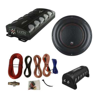 Audiopipe Class D Amp, Capacitor, 12 Inch Dual Subwoofer, with QPOWER Wire Kit - VMInnovations