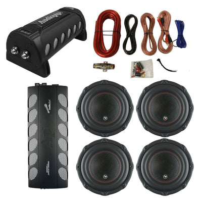 Audiopipe Class D Amp, Capacitor, 12 Inch Subwoofer 4 Pack, & QPOWER Wiring Kit