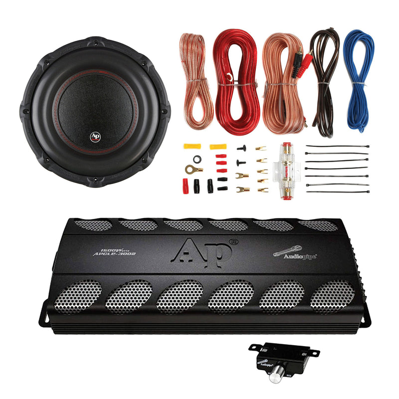 AudioPipe Class AB Amplifier, 1500W 12 Inch Subwoofer, and Soundstorm Wiring Kit