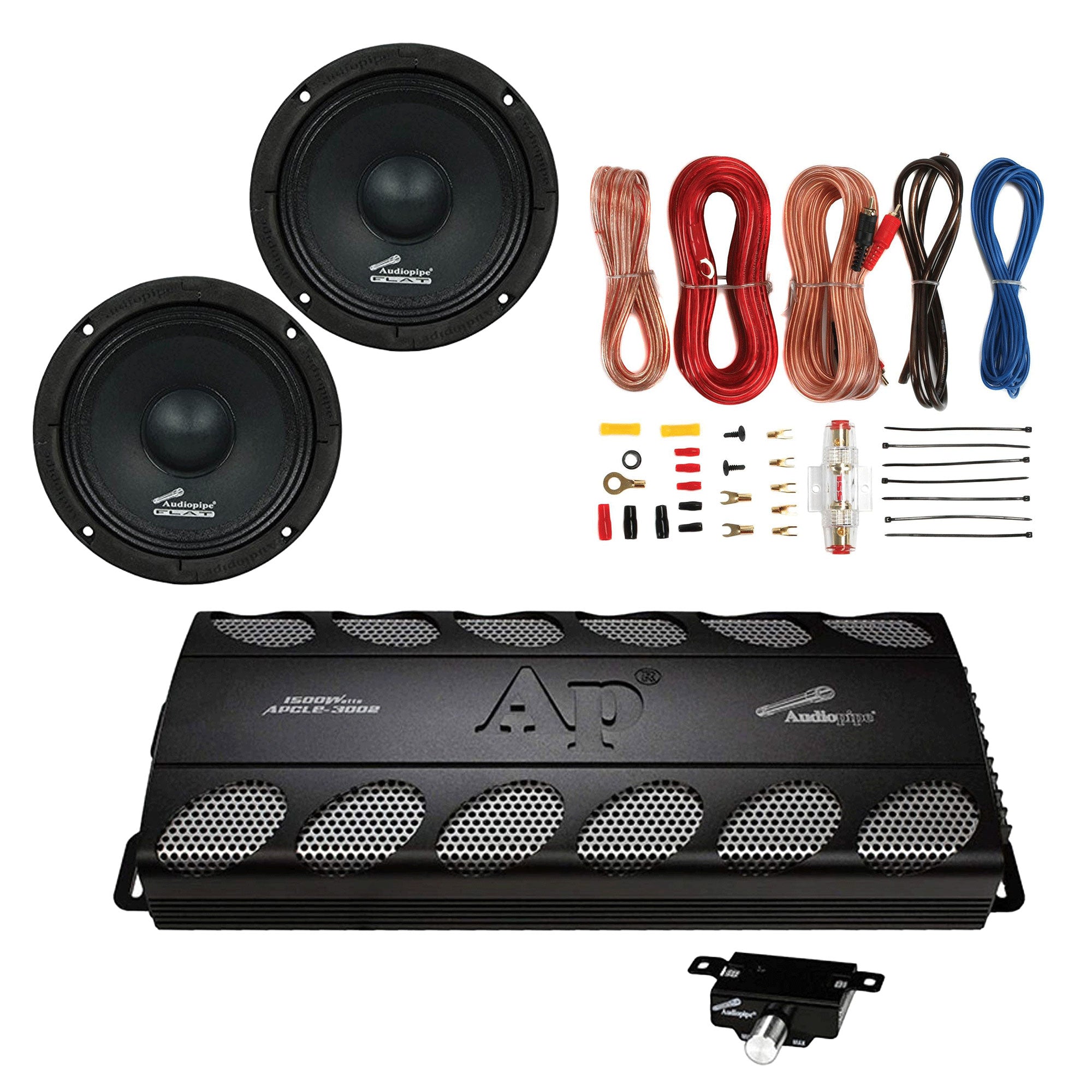 AudioPipe Class AB Amp, 6.5 Inch Driver Speaker 2-Pack, and Soundstorm Wire Kit - VMInnovations