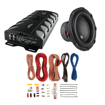 AudioPipe Class AB 4 Channel Amp, 12 In 1500W Subwoofer, and Soundstorm Wire Kit - VMInnovations