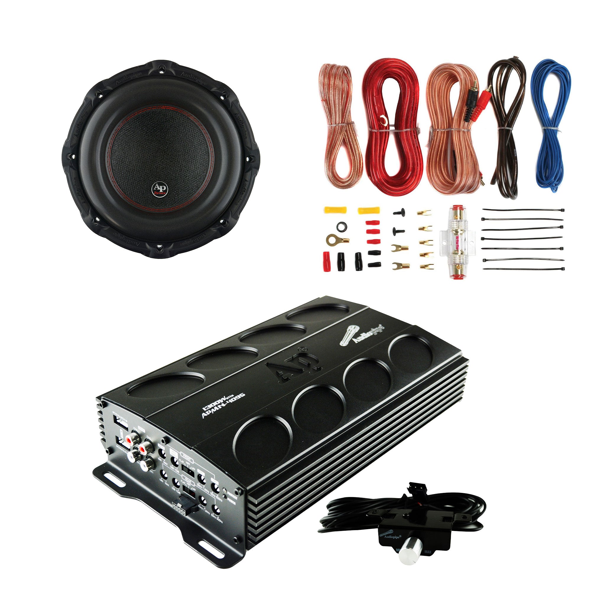 AudioPipe MOSFET Car Stereo Amplifier w/ Audio Subwoofer & Complete Wiring Kit - VMInnovations