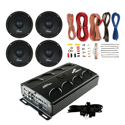 AudioPipe MOSFET Car Stereo Amplifier w/ 4 Driver Speakers & Complete Wiring Kit - VMInnovations