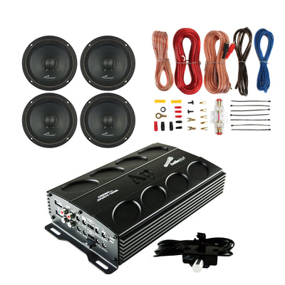 AudioPipe MOSFET Car Stereo Amplifier w/ 4 Loudspeakers & Complete Wiring Kit - VMInnovations