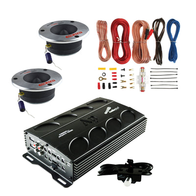 AudioPipe MOSFET Car Stereo Amplifier w/ 2 Bullet Tweeters & Complete Wiring Kit - VMInnovations