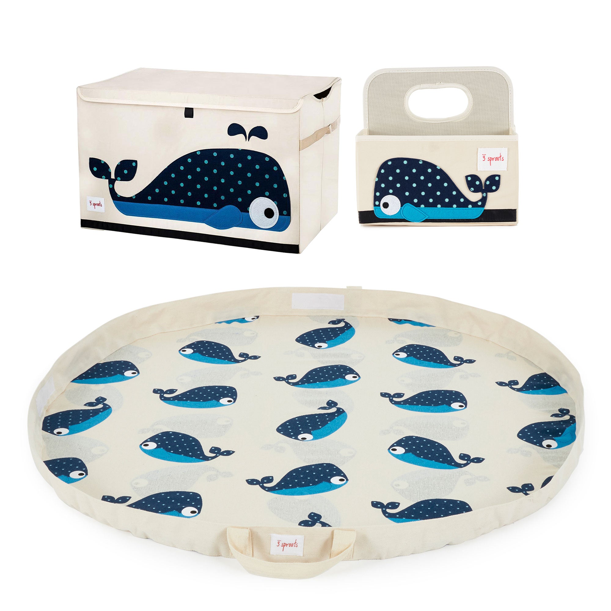 3 Sprouts Toy Chest, Diaper Caddy, & Toy Storage Bag/Play Mat, Blue Whale Print