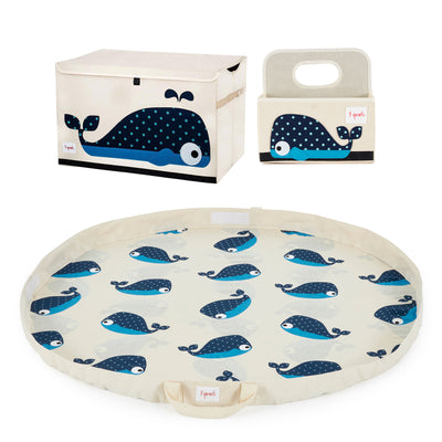 3 Sprouts Toy Chest, Diaper Caddy, & Toy Storage Bag/Play Mat, Blue Whale Print